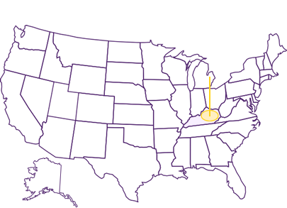 Kentucky highlighted on US map